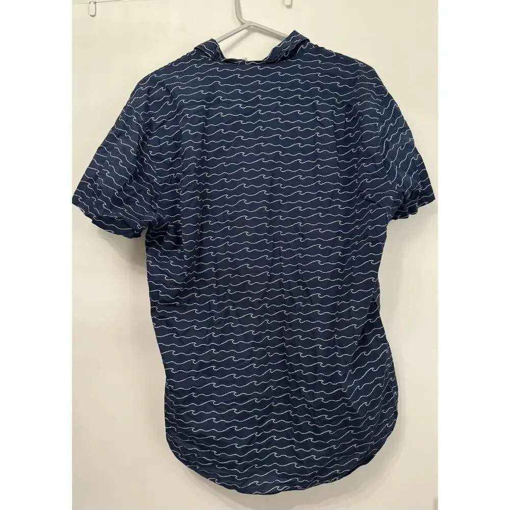 Bonobos Shirt Sz L Mens Navy Blue Short Sleeve Button Up Waves All Over Print - Picture 2 of 6